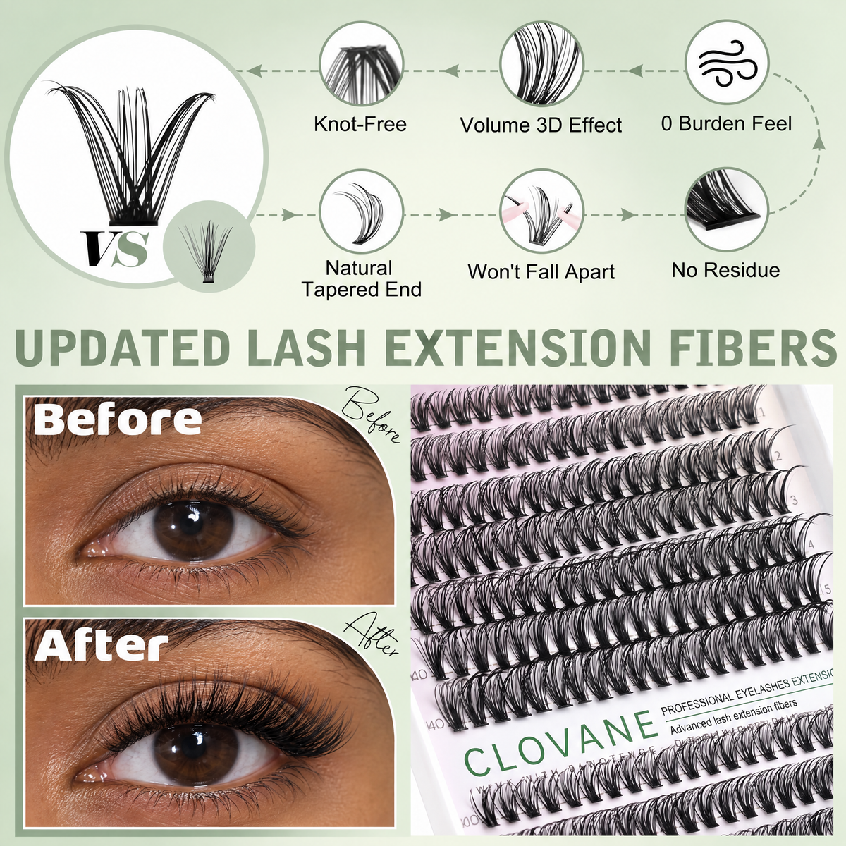 Updated lash extension fibers - before and after